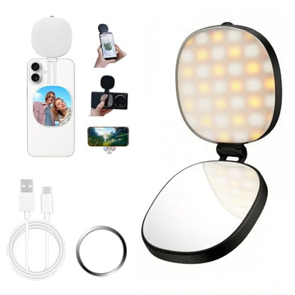SJZXVZ Magnetic Selfie Light, 3-Mode Phone Light Compatible with Phone Magsa for Selfies/Photography/TikTok/Zoom Calls/Video Conference, Long-Lasting & Rechargeable, CRI97, Black - color: Black
