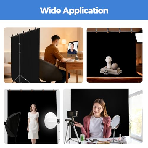 EMART Black Photo Backdrop with Stand Kit 6.5x5ft, Photography Black Background Screen with Portable T-Shape Support and 5 Clamps for Video Recording, Meetings, Self Tape - size: 6.5x5ft