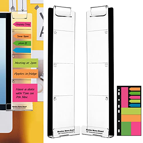 Monitor Memo Boards for Computer, Set of 2 (Left & Right) Multifunction Acrylic Screen Message Reminder Pad Side Panels Phone Holder - Utility Organizer for Office Desktop, Gift of 1 Pack Sticky Notes - style: Left + Right