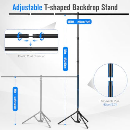 Green Screen Backdrop Kit with Stand, 8x7.2ft Green Background with Reverse Folding Base, Portable T-Shape Stand with 5 Spring Clamps, Sandbag, Carry Bag for Zoom, Streaming, Photography