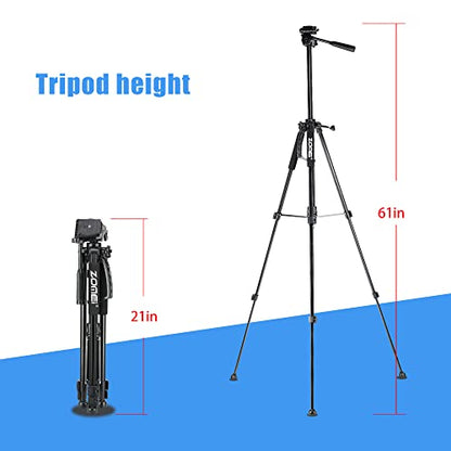 61’’ Camera Tripod,Cell Phone Tripod Stand with Travel Bag and Phone Holder, Professional Travel DSLR Tripods Compatible with Cameras, Cell Phones, Projectors, Webcams, Spotting Scopes - color: Black, size: 61"