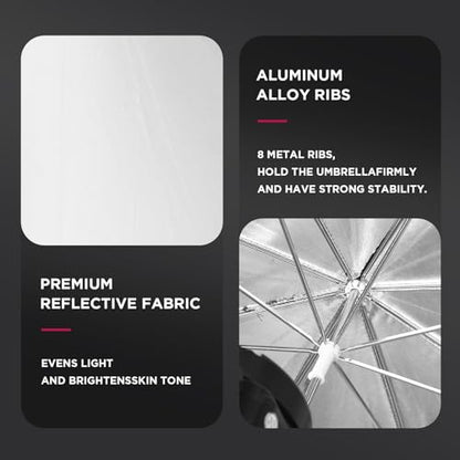 [2 Pack] 43" Black/Silver Reflective Umbrella Kit for Contrast, Concentrative Light, Studio/Outdoor Photo and Video Lighting Accessories - color: 2* 43" Black