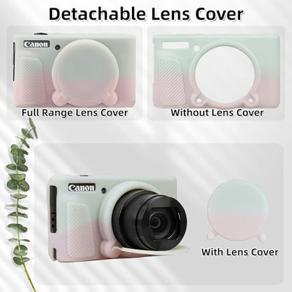 Camera Case for Canon PowerShot SX740/ SX730 Digital Camera,SX740 HS Case, Soft Silicone Protective Case Removable Lens Cover,Comes with 2 Screen Protectors and 1 Wrist Strap. (Pink Green) - color: Pink Green