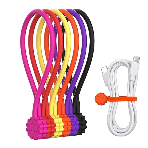 Rich&Ray Reusable Silicone Twist Ties, Magnetic Cable Ties with Strong Magnet for Organizing Cables, Hanging Stuff, Used in Many Ways or Just for Fun (6C - 6pack) - color: 6color-6pack
