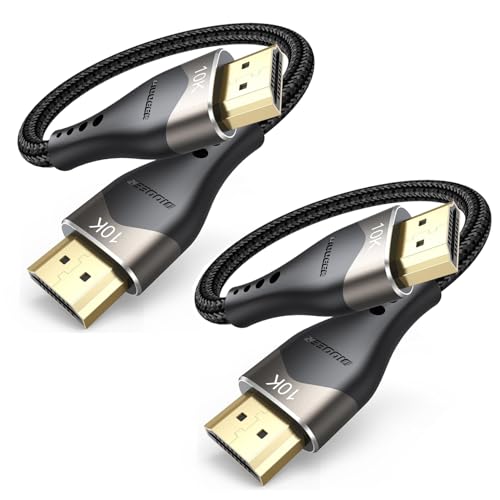 Short HDMI Cable 6 inch 2-Pack 10K 8K , HDMI 2.1 Cable 0.5FT 48Gbps Ultra High Speed Nylon Braided Cord with 8K@60Hz 4K@120Hz, eARC, HDR10+, DTS:X, 3D for HDTV/HDMI Switch/Laptop/Blu-Ray/Monitor/PS5 - size: 0.5FT