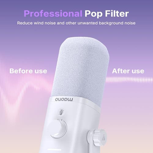MAONO Microphone Windscreen for PD100W Microphone High-Density Flocked Foam Mic Cover, Soft Flocked Foam for Noise Reduction & Mic Protection, Reusable & Easy to Clean, Ash White