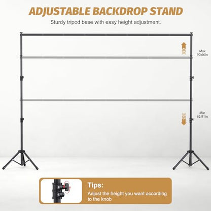 Forlogic 10x7.5Ft Backdrop Stand, Heavy Duty Adjustable Photo Back Drop Stand for Party, Photography, Banner Stand (Includes Six Background Stand Clamps)