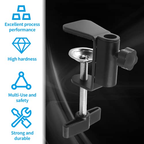 C-Clamp Base Stand Mounting Accessory, Metal Black Table Mount Desk Light Holder for Desktop Lamp Monitor Microphone Mic Arm Stand (12mm/0.47" Dia Hole)