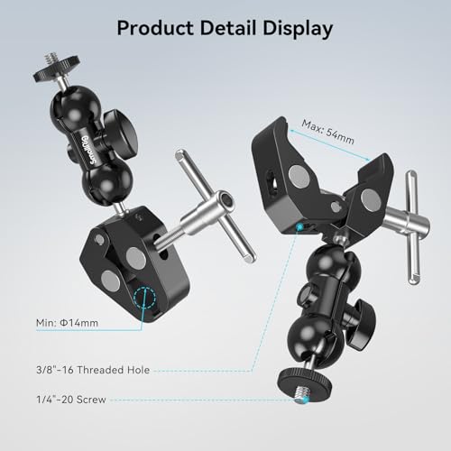 SMALLRIG Super Camera Clamp Mount, Double Ball Head Magic Arm Adapter, Fence/Desk/Tripod Mount for Monitor/Light/Camera, for Insta360, for Gopro - style: Clamp