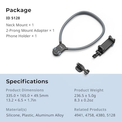 SMALLRIG Magnetic Neck Mount for Action Cameras & Phones, Comfortable POV Shooting Support with Universal 2-Prong Adapter and Phone Holder, 5128 - style: for Action Cam & Phone