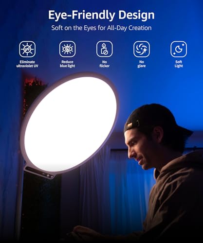 amaran Verge Max LED Video Light,60W Bi-Color 22in Circular Edge-lit Panel Light,APP Control with Desk Clamp Stand Dimmable Desk Light for Home Office, Gaming, Podcast, Live Streaming (Charcoal) - color: Charcoal