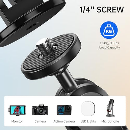 ATUMTEK Super Camera Clamp Mount with 1/4" and 3/8" Threads, Dual Ballhead Magic Arm 360° Ball Head Grip, Phone/Action Camera Mount Adapter for Canon Nikon DSLR Camera, GoPro/Insta360/INSTAX/DJI