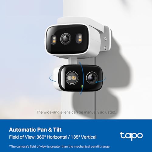 Tapo 2K Indoor/Outdoor Dual Lens Pan/Tilt Wired Security Camera - 125° Wide-Angle View + 6mm Zoom, Motion Track, Person/Vehicle Detection, Local Storage or Optional Cloud, C246D - size: 1-Pack, style: 2K Dual-Lens Pan/Tilt
