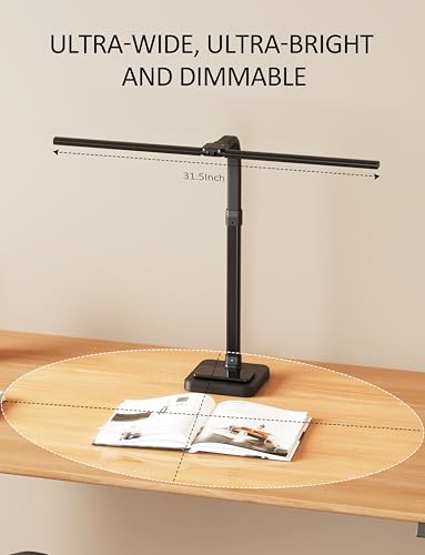 AKRRYR LED Desk Lamp for Home Office, Double Head 24W with Base, Architect Light 5 Lighting Brightness Flexible Gooseneck Table Reading Study, Black - color: Black-Desktop