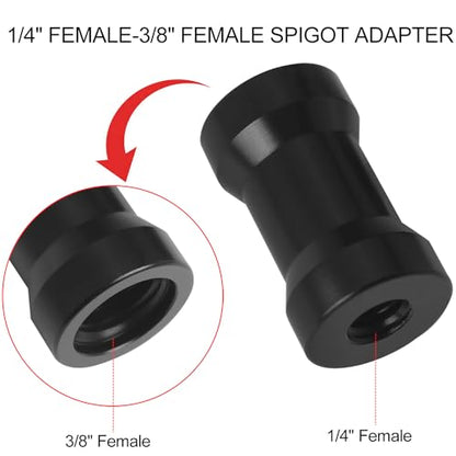 2PCS Tripod Light Stand Adapter 1/4-20 to 3/8-16 Female to Female Screw Converter for Tripods Monopods Rail Systems Light Stands Ball Head Flash Trigger Receivers Black Color