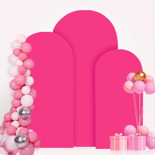 FANPROMS Spandex Arch Cover Set of 3 Hot Pink 4 5 6FT Fuchsia Arch Backdrop Cover Stretchy Arch Stand Cover Small Round Top Backdrop Cover Double Sided Arch Covers for Party Wedding Banquet - color: Hot Pink, size: 4FT, 5FT, 6FT