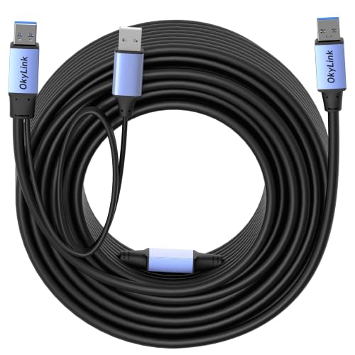 OkyLink Active USB 3.0 Data Cable A to A, Male to Male 5Gbps, 65ft | 20M, 3.2 Gen 1, Comes with power, for professional long - distance use - color: USB3.0(5Gbps), size: 65ft (20m)