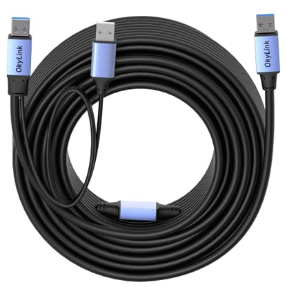 OkyLink Active USB 3.0 Data Cable A to A, Male to Male 5Gbps, 65ft | 20M, 3.2 Gen 1, Comes with power, for professional long - distance use - color: USB3.0(5Gbps), size: 65ft (20m)