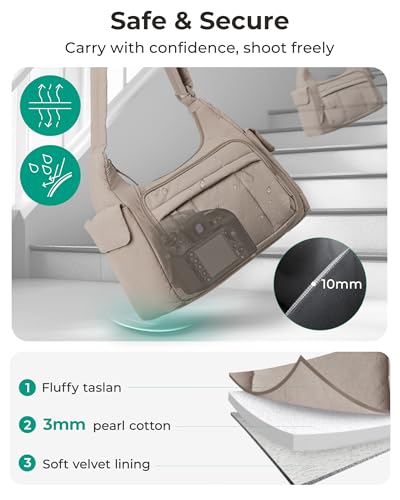 BAGSMART 2 in 1 Puffy Camera Sling Bag for Photographer, Everyday Shoulder Crossbody Bag with Pockets Digital Camera Case for DSLR/Mirrorless, Brown - color: Brown