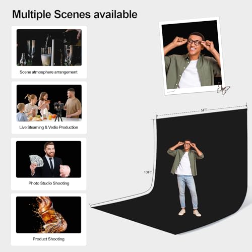 BEIYANG 5X10FT Black Velvet Backdrop Screen, Pure Black Background Screen for Photography, Portrait, Product,Video Shooting, Background Cloth for Studio,Party,Decoration - size: 5x10FT