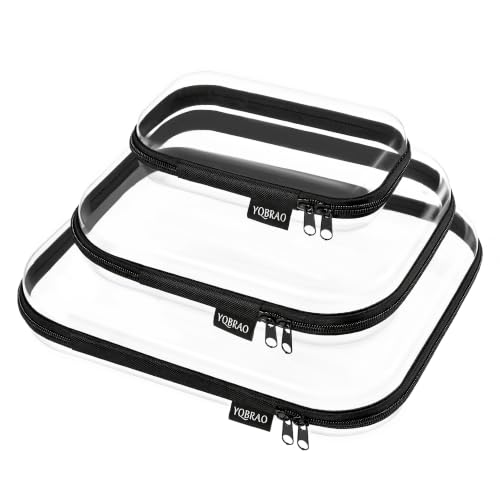 YQBRAO Clear Hard Shell Organizer Cases, 3-Pack, Black | Large, medium & small clear organizers in rigid PET for travel, office, tech and everyday organization - color: Black, size: LMS
