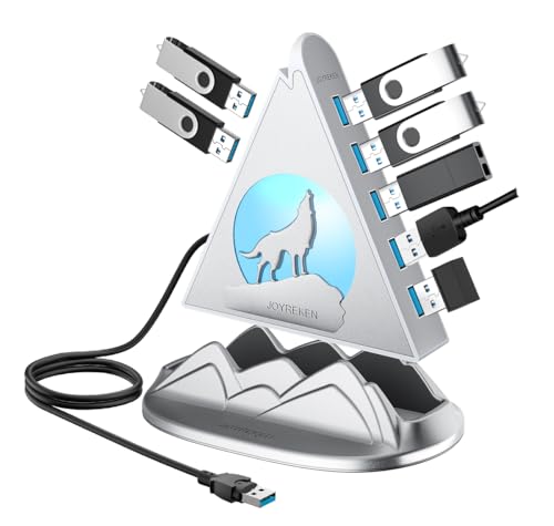USB Hub 3.0, 7-Port USB Hub with RGB Night Light and Base, Vertical USB a Splitter for Desktop,Laptop, MacBook, Xbox, PS4/5, Game Console, Flash Drive, XPS, PC, Printer, Camera, Keyboard (Silver+Base) - color: Silver
