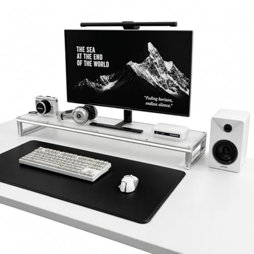 LED Lighted Monitor Stand Riser, Aluminum Alloy Frame with Frosted Acrylic Top, Under-Desk Storage Organizer for Small Parts, Minimalist Desktop Stand for Home & Gaming Setup (15.8 in / 400 mm) - size: 15.8 in / 400 mm