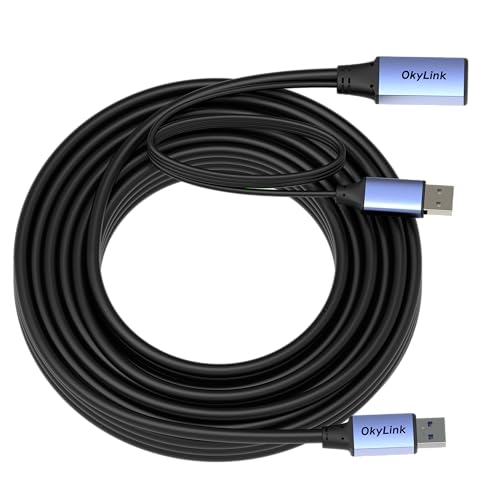 OkyLink Active USB 3.0 Extension Cable A to A, Male to Female 32ft | 10m, 3.2 Gen1, with Power Cable, 5Gbps, Plug and Play,for Long Range CCTV, Scanner - color: USB3.0(5Gbps), size: 32ft (10m)