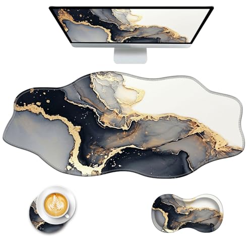Mouse Pad with Wrist Support + Desk Mat + Coaster 3 in 1 Set, XXL Large Gaming Mousepad Ergonomic Mouse Pads for Desk Computer Laptop Office,Black Gold Marble - color: Black Gold Marble, size: 3 Pcs-XXL
