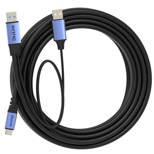 OkyLink Active USB 3.0 A to C Data Cable, Male to Male, 5Gbps, 32ft | 10M, 3.2 Gen 1, Signal amplifier, optional power, for webcam, VR, portable hard drive, Docking Station, Printer - color: Gray USB3.0, size: 32ft (10m)