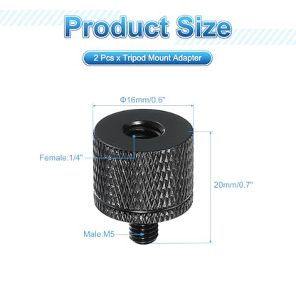 PATIKIL Tripod Screw Adapter 1/4" Female to M5 Male, 2 Pcs Tripod Nut Connectors Camera Mount Screw Camera Double Head Converter for Microphone Holder Magic Arms Accessories, 20 mm - size: 1/4" Female to M5 Male,20 mm