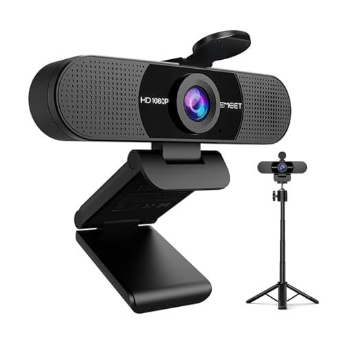 EMEET C960 Webcam with Tripod, 1080P Webcam with Microphone, Adjustable Height Mini Tripod, C960 Web Camera with Privacy Cover, Plug & Play with Stand for Zoom/Skype/YouTube/FaceTime - style: 1080P Tripod