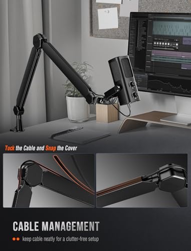 FIFINE Mic Arm Stand, Microphone Boom Arm with Desk Clamp, Cable Channels, 3/8" to 5/8" Threads, Heavy Metal Microphone Stand for Podcast, Vocal Recording, Gaming-BM66 Black - size: BM66 Black (Without Extension Tube)