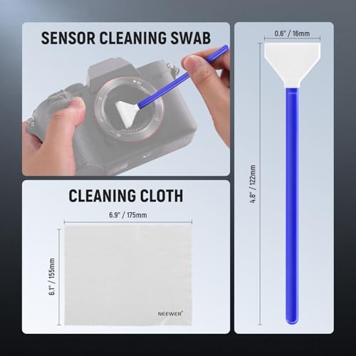 NEEWER 12 in 1 Camera Lens Cleaning Kit for DSLR Cameras, Electronics, Phones, Tablets, 10x Cleaning Swab for 16mm APS-C Sensor + 1x Cleaner Spray + 1x Cloth, HM-47