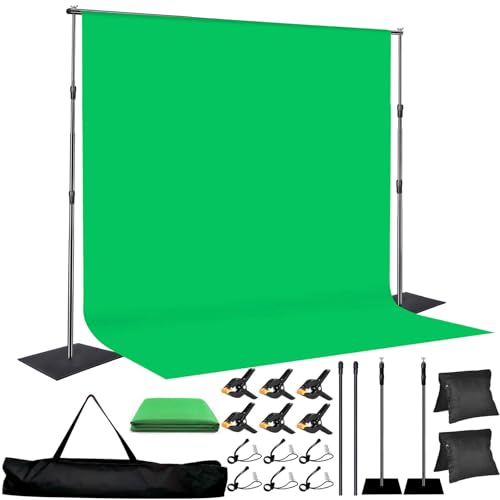 8x10 ft Adjustable Green Screen Backdrop Kit with Stand, Photo Background Support System for Video Streaming, Photography, Studio, Parties, Events - size: 8x10 ft