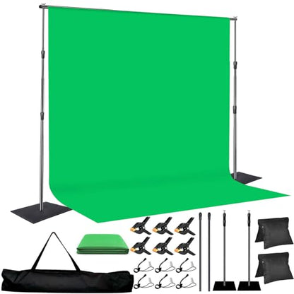 8x10 ft Adjustable Green Screen Backdrop Kit with Stand, Photo Background Support System for Video Streaming, Photography, Studio, Parties, Events - size: 8x10 ft