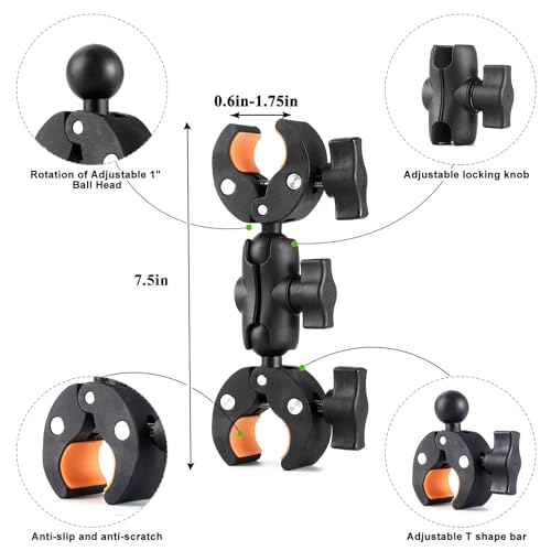 Super Double Clamp Camera Mount Chair Umbrella Clamp, with 360° Magic Arm Double Ball Head Adapter for Umbrella, Pole, Strollers, Motorcycle, Photo Studio Light Stand, Photo Boom Stand