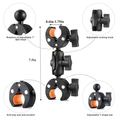 Super Double Clamp Camera Mount Chair Umbrella Clamp, with 360° Magic Arm Double Ball Head Adapter for Umbrella, Pole, Strollers, Motorcycle, Photo Studio Light Stand, Photo Boom Stand