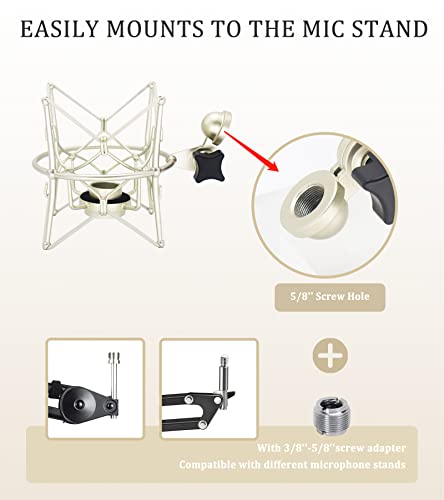 SUUNTOK Microphone Shock Mount Anti-Vibration Mic Holder Spider Recording Mic Shockmount Stand Compatible with Neumann U87 Ai, U89 i and TLM 67 (Champagne) - style: Champagne Compatible with U87 Ai
