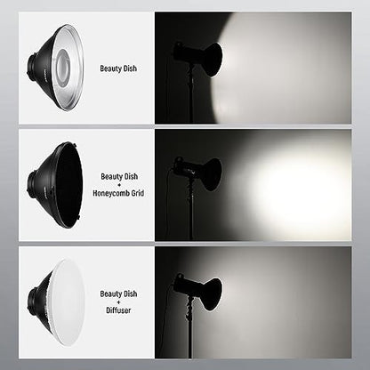 NEEWER 12"/30cm Metal Beauty Dish Bowens Mount Reflector Kit with White Diffuser Sock, Honeycomb Grid for Strobe Flash Video Light Compatible with Godox AD600 NEEWER CB60 Q4 Vision 4 S101 Series, LD30