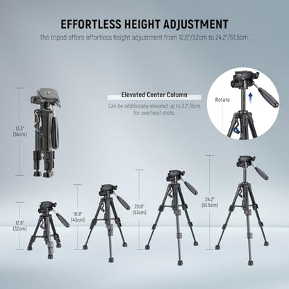 NEEWER Basic Mini Desk Tripod for Camera with 3 Way Pan Tilt Head & Handle, Small Portable Metal Tabletop Selfie Stick Stand with 1/4" Screw for DSLR Vlog Video Recording, Max Load 13.2lb, TP02 - style: TP02