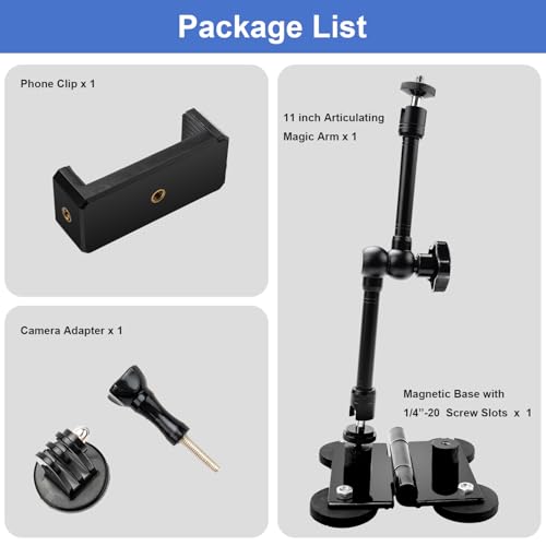 Magnetic Camera Fence Mount for Mevo Start/GoPro / Insta360 / DJI OSMO Pocket 3 / iPhone, Two 1/4"-20 Mount Points Camera Magnet Fence Holder for Recording Baseball/Softball/Tennis Games - style: One Magic Arm