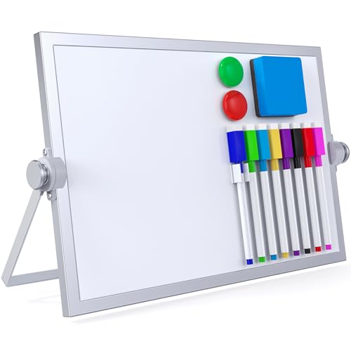 Small Dry Erase White Board, Magnetic Desktop Whiteboard with Stand, Dry Eease Board Mini Easel Double Sided on Table Top with Holder for Kids Drawing, Teacher Instruction - size: 12"W x 7.9"H