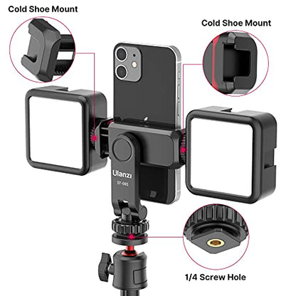 ULANZI Phone Tripod Mount ST-06S, Universal Smartphone Mount Adapter with 2 Cold Shoe, 360° Rotates Adjustable Cell Phone Clip Clamp Holder, Compatible with iPhone17/16/15, Samsung Galaxy Smartphones - color: Black