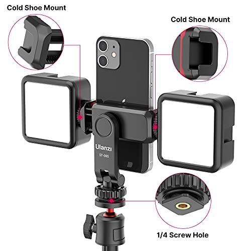 ULANZI ST-06S Phone Tripod Mount, Universal Smartphone Mount Adapter with 2 Cold Shoe, 360° Rotates Adjustable Cell Phone Clip Clamp Holder, Compatible with iPhone 17/16/15, Samsung Galaxy Cell Phones