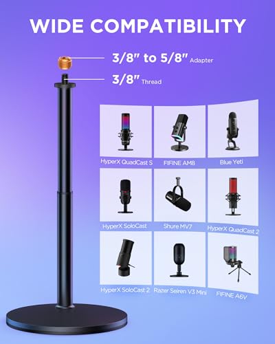 InnoGear Desktop Microphone Stand, Telescopic Table Mic Stand for Desk Adjustable with Mic Clip 5/8" to 3/8" Screw for Blue Yeti HyperX QuadCast SoloCast Snowball Fifine Shure SM7B and Other Mic