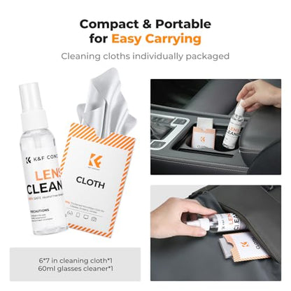 K&F CONCEPT Lens Cleaner Spray Kit | 60ML Glasses Cleaner x1 + Microfiber Cleaning Cloth x1 | Lens and Screen Cleaning Kit | Alcohol Free Eyeglasses, Camera, VR/AR Headset, and Screen Cleaning - size: Cleaner*1+Cloth*1