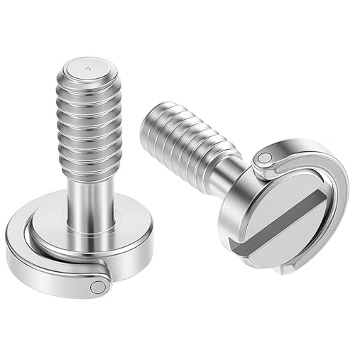 2 Pcs 1/4-20 Thread D-Ring Camera Fixing Screws, Stainless Steel Tripod Camera Mount Screw Quick Release Mounting Screw Adapter for Camera Camcorder Tripod Monopod QR Quick Release Plate