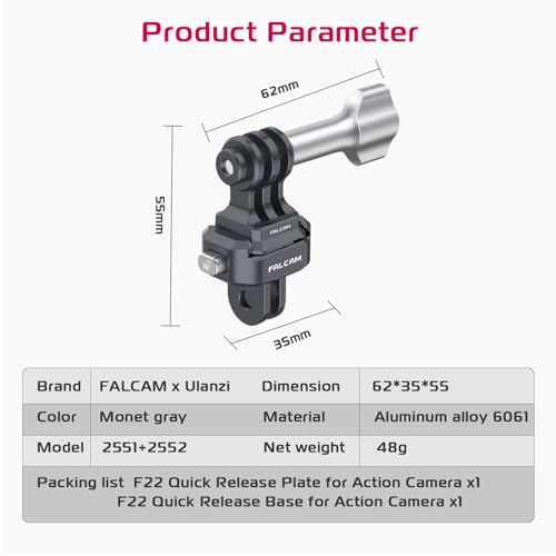 ULANZI F22 Quick Release Kit, Action Camera Adapter with 1/4" Screw, Compatible w Action Cam Series, DJ OSMO Action Series & Insta etc. Vlog, Livestreaming,Video Recording Photography Accessories. - style: QR Adapter