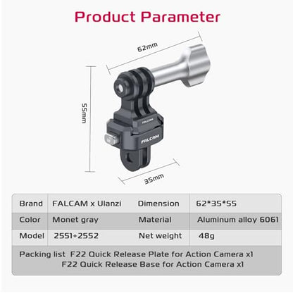 ULANZI F22 Quick Release Kit, Action Camera Adapter with 1/4" Screw, Compatible w Action Cam Series, DJ OSMO Action Series & Insta etc. Vlog, Livestreaming,Video Recording Photography Accessories. - style: QR Adapter